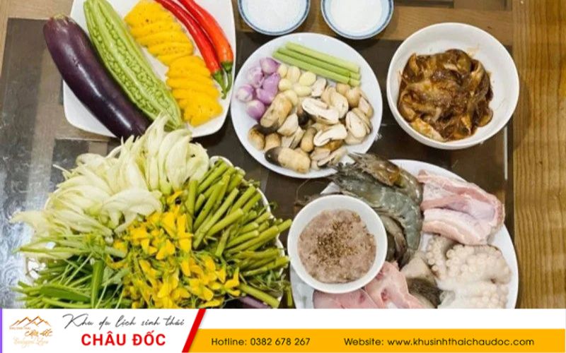 Nguyên liệu của nồi lẩu mắm Châu Đốc An Giang